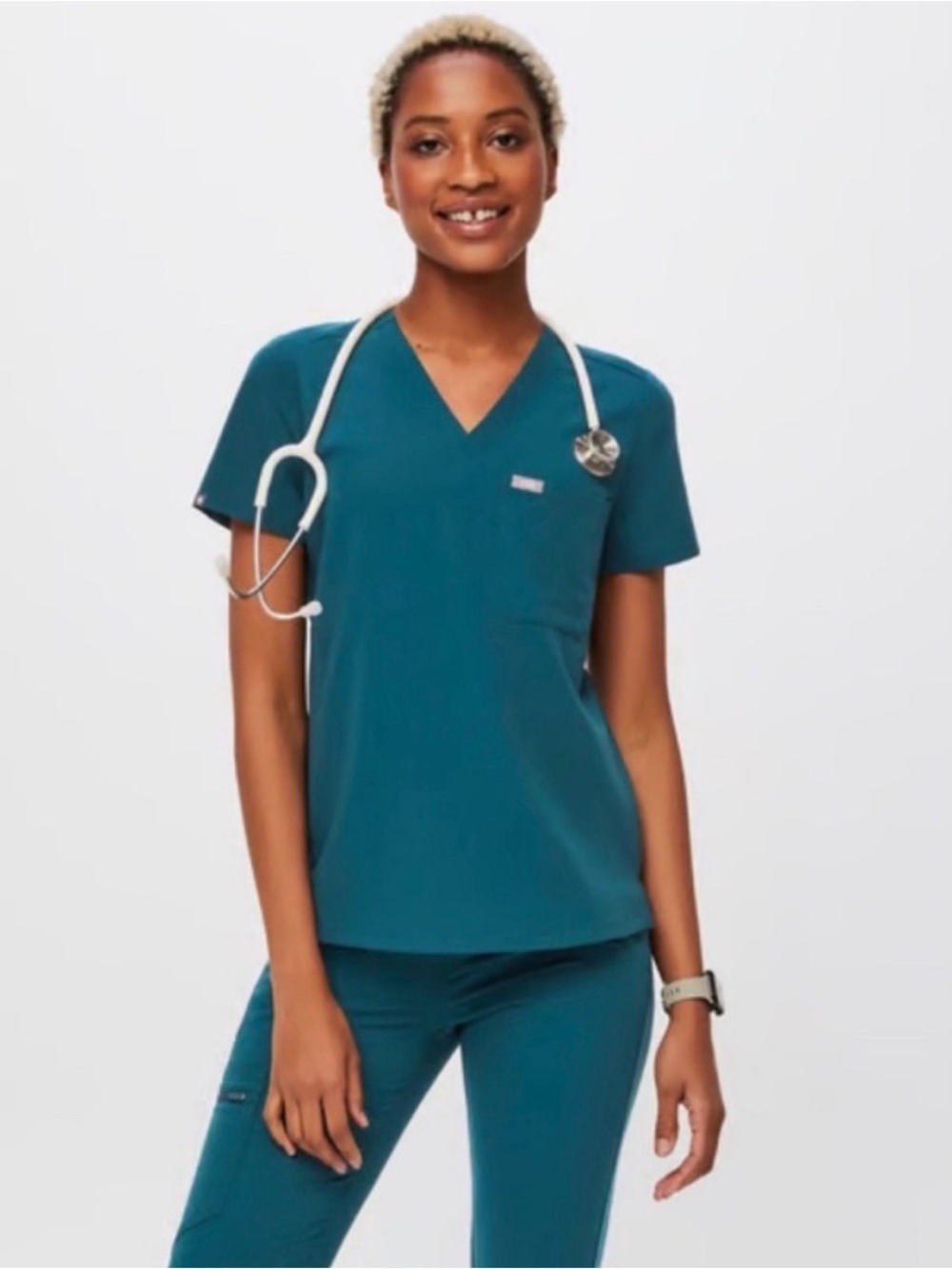 Women’s Figs Catarina one pocket medical scrub top Caribbean blue M hospital